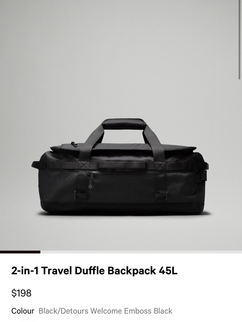lululemon athletica Black 2-in-1 Travel Duffle Backpack